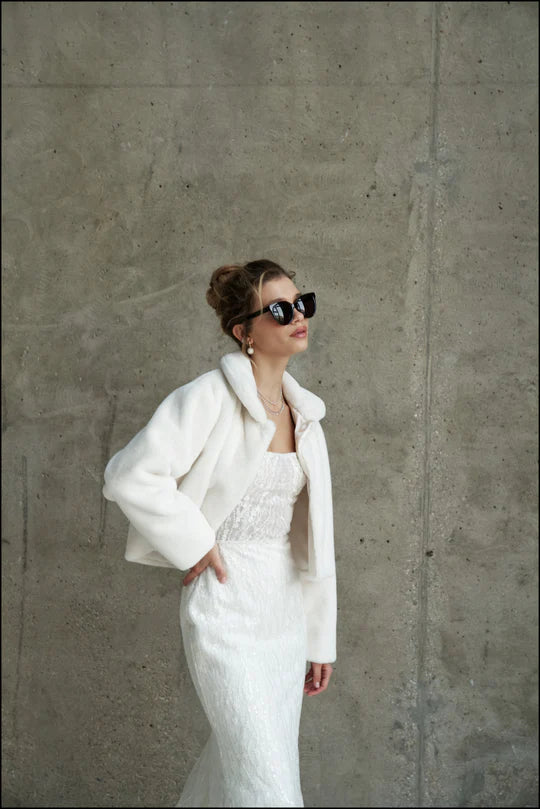 Wedding faux fur cover up. Faux fur bridal coat