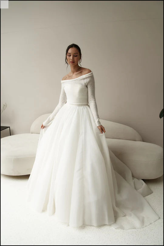 Off - shoulder wool bridal top. Bridal top for autumn wedding.