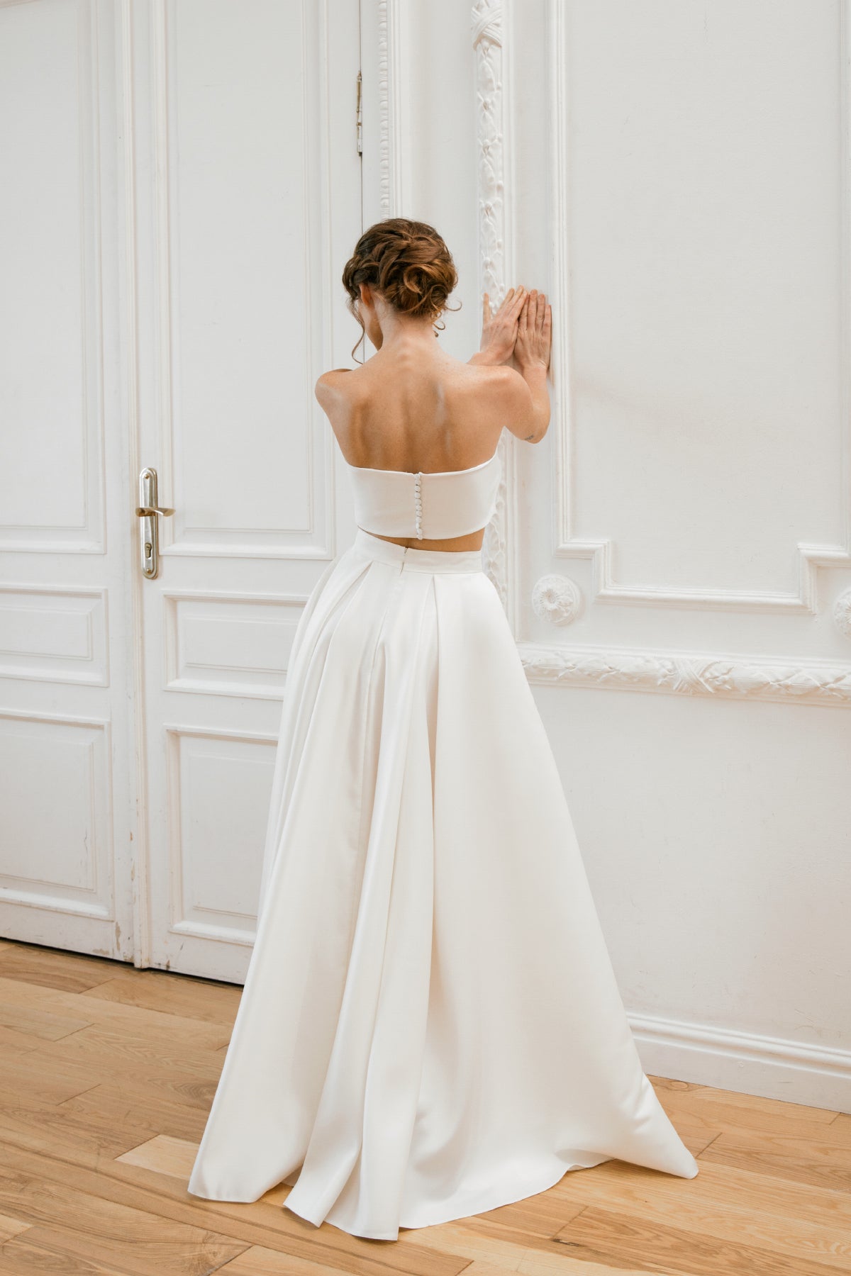 Brianna - bohemian crop top wedding dress in linen and cotton