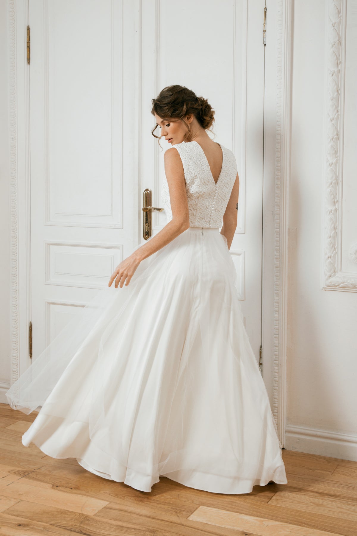 Tulle - Two-Piece A-Line Lace Wedding Dress With Detachable Cape, Whit –  Jinza Bridal