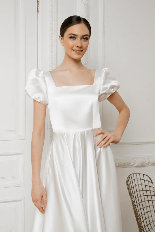 Minimalist wedding dress • sexy wedding dress • reception dress • square neckline