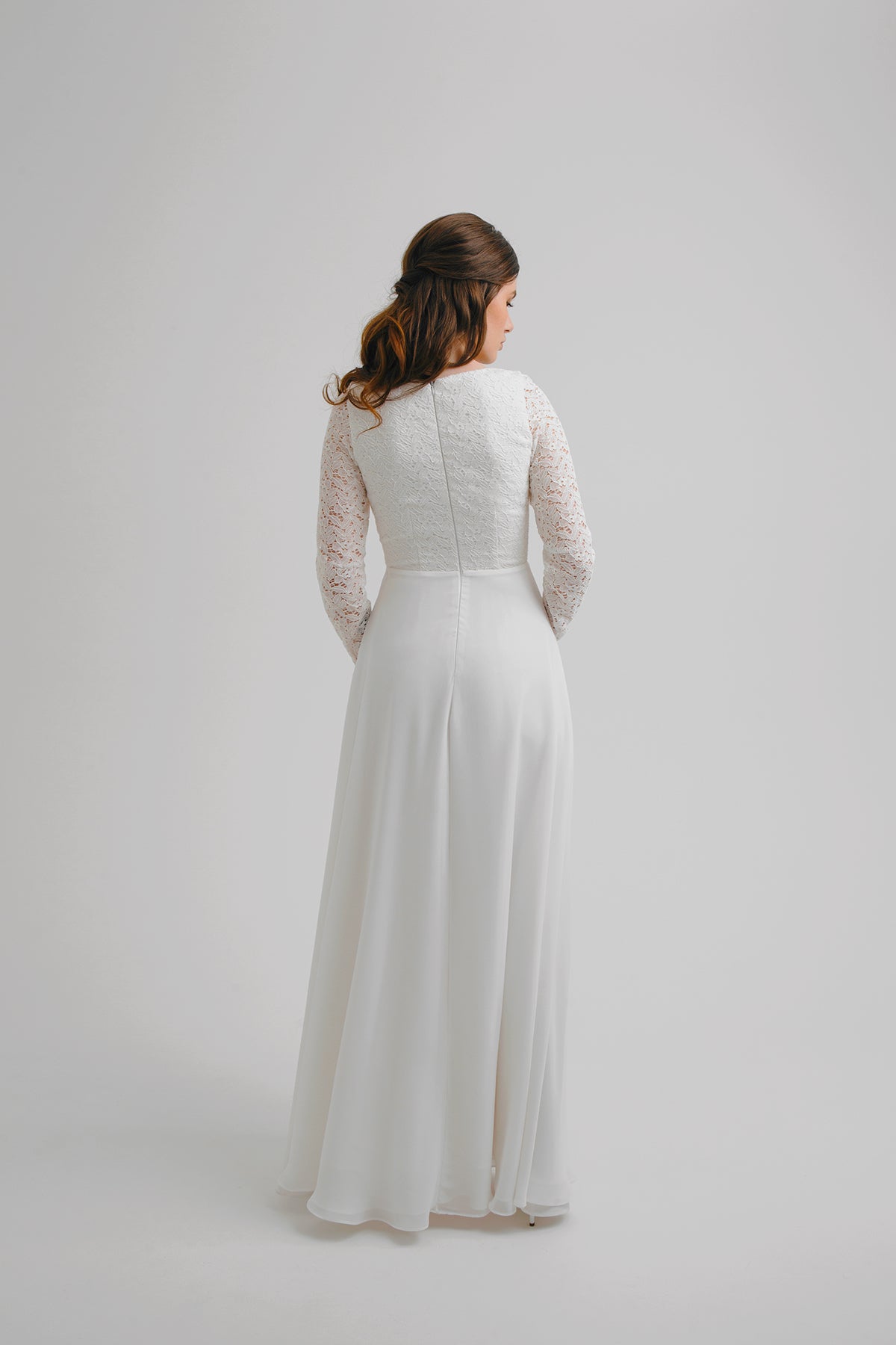 Lace wedding dress • simple wedding dress • long sleeve wedding dress • minimalist wedding dress • elegant bridal gown • modest wedding dress