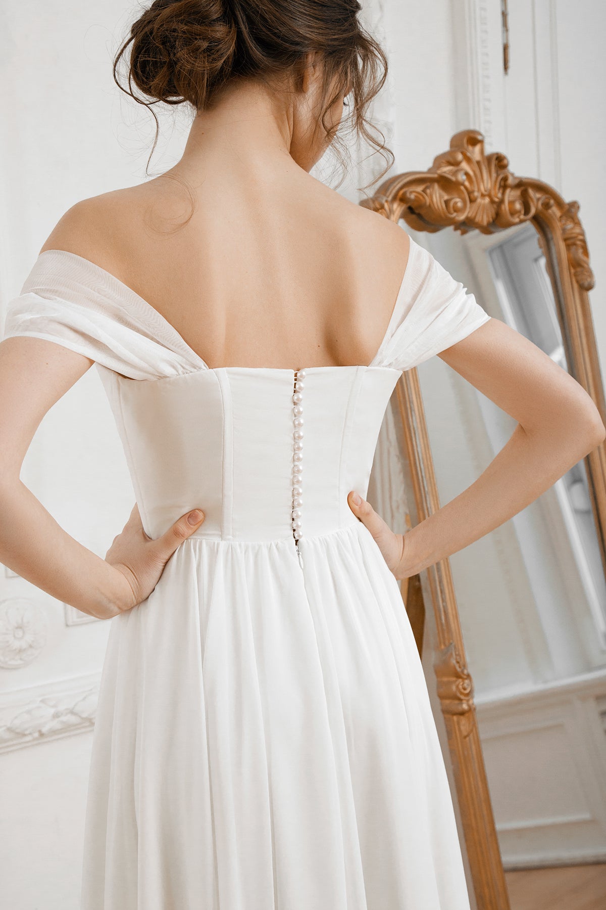 Off shoulder wedding dress • chiffon wedding dress • classic bridal gown