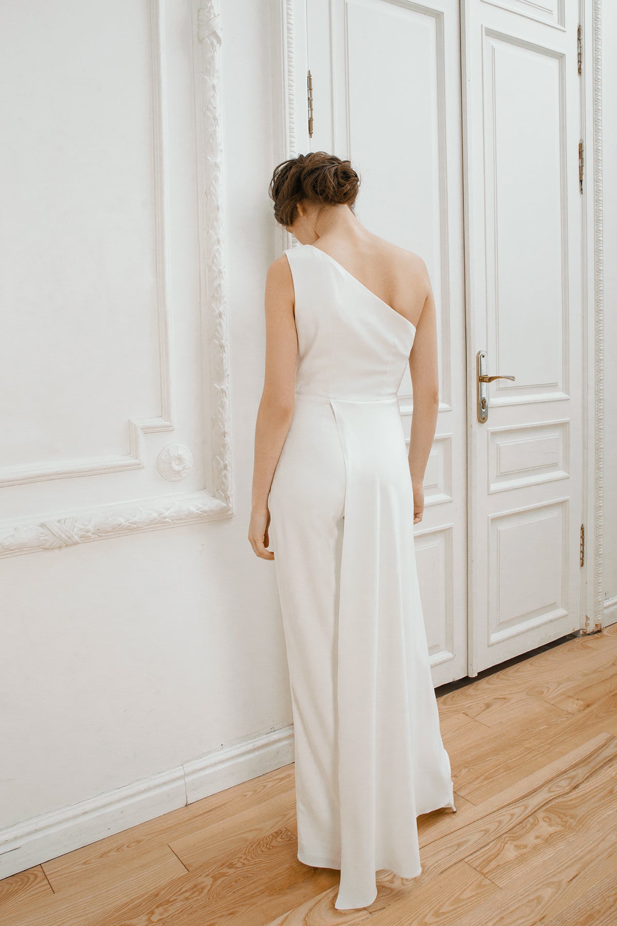 Customizable White Satin One Shoulder One Shoulder Jumpsuit Formal For  Bridesmaids Simple Ankle Length Wedding Guest Outfit From Wevens, $108.3