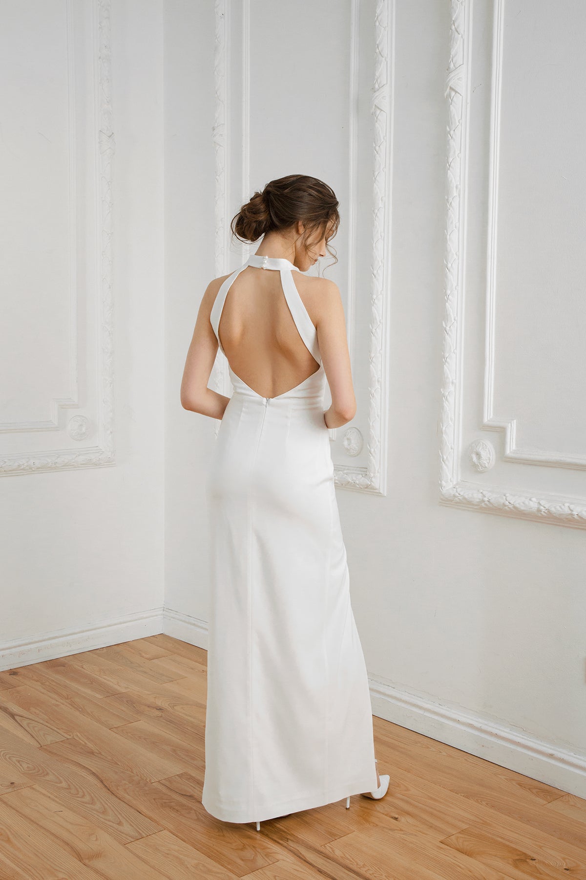 Halter top wedding dress sexy wedding dress skirt with slit open back