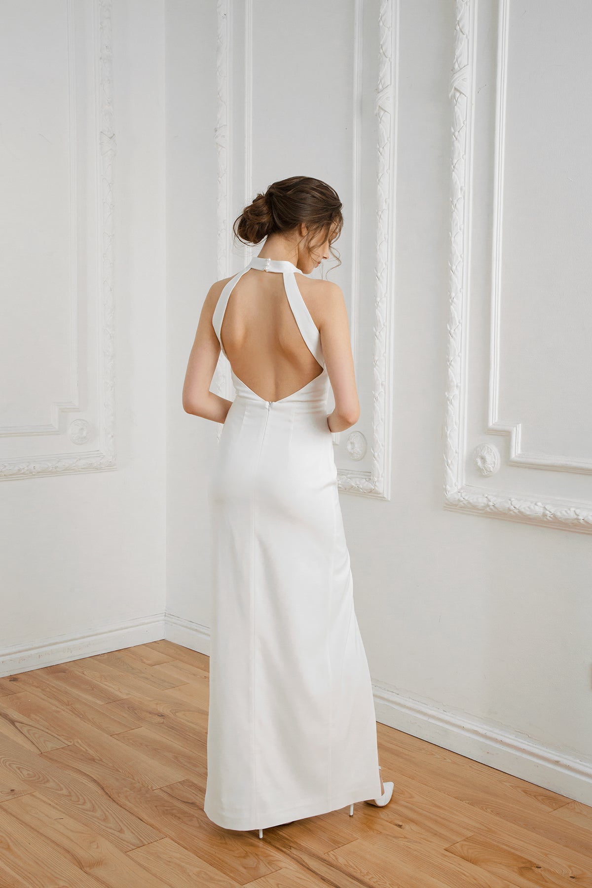 Halter top wedding dress • sexy wedding dress • skirt with slit open back