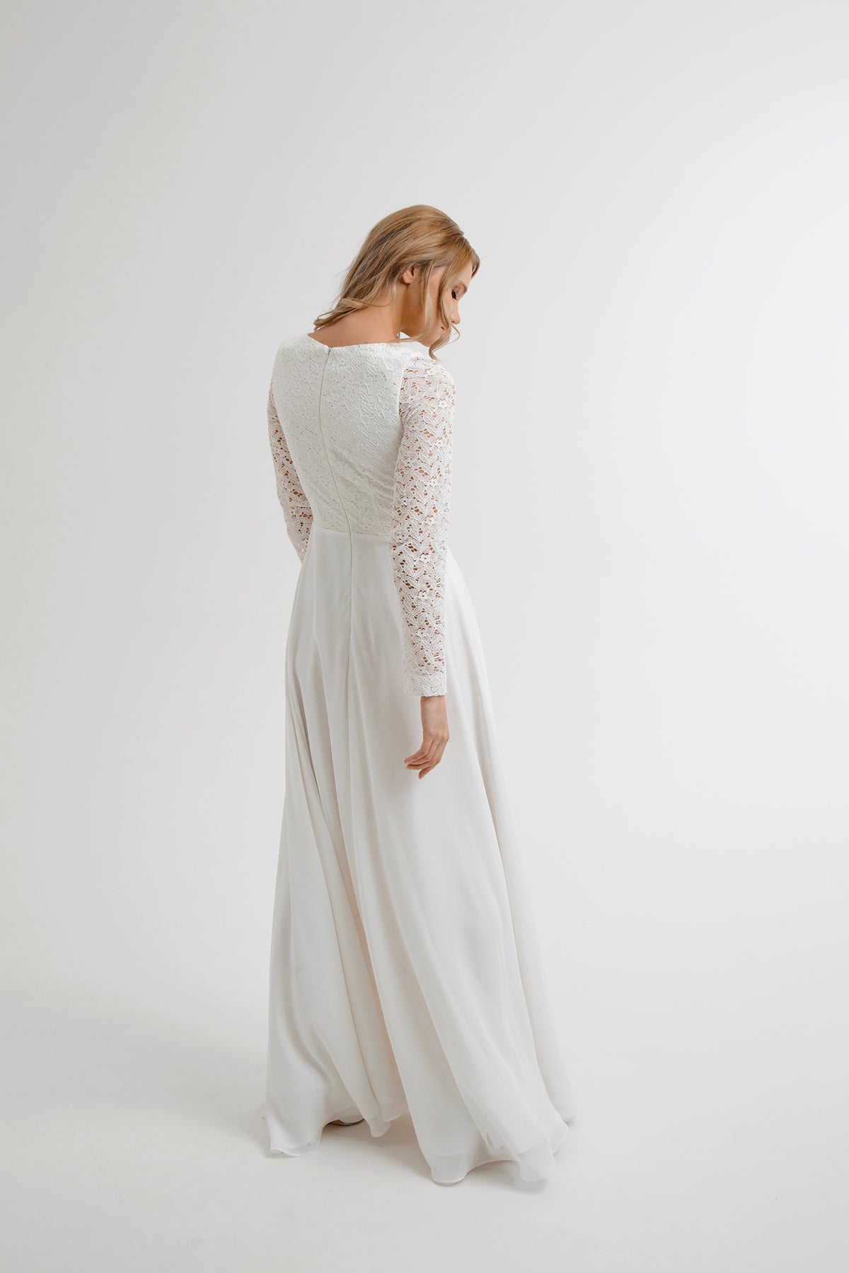 Lace wedding dress • simple wedding dress • long sleeve wedding dress • minimalist wedding dress • elegant bridal gown • modest wedding dress