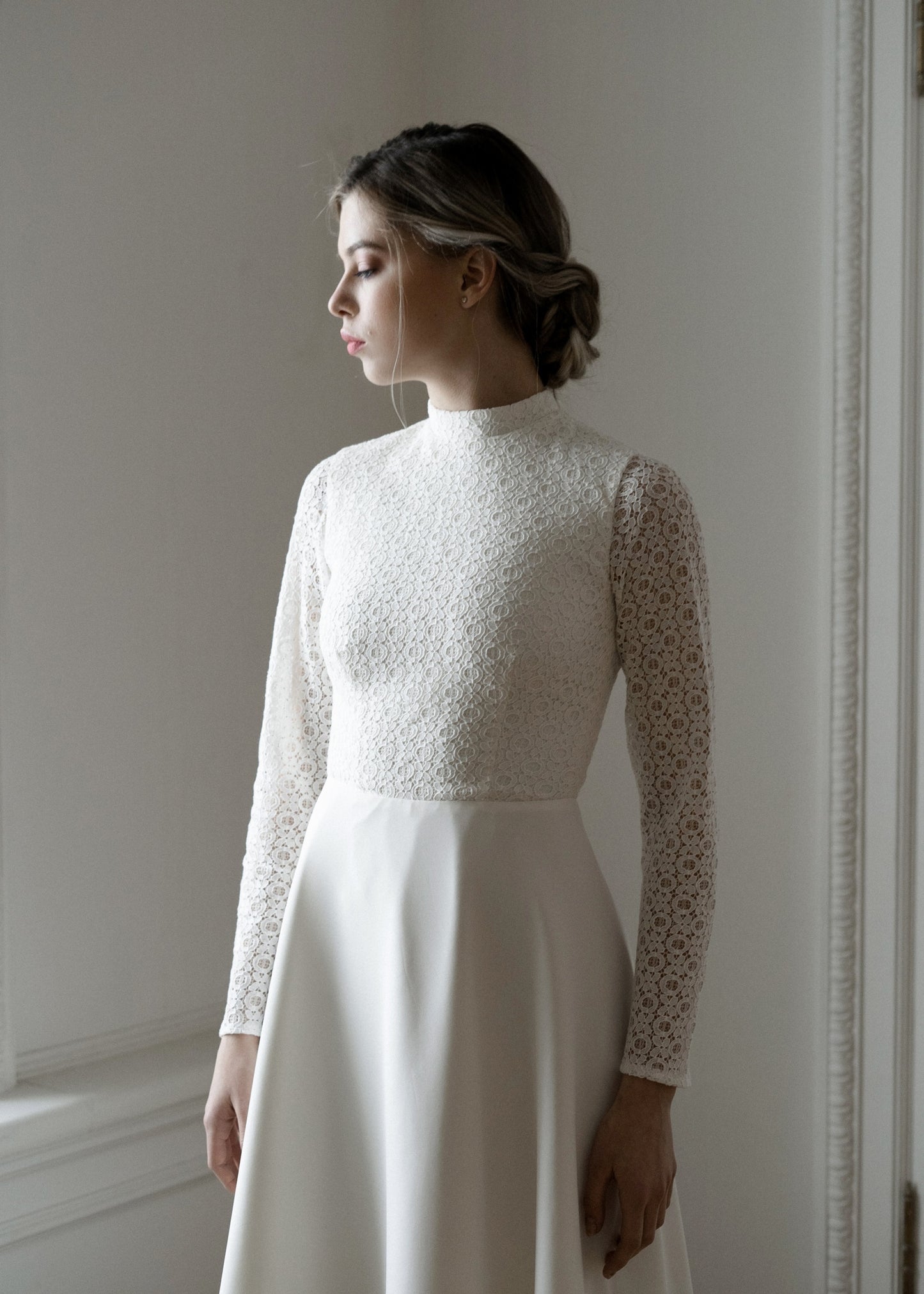 Modest wedding dress • winter wedding dress • long sleeve wedding dress • simple wedding dress • lace wedding dress • elegant minimalist bridal gown