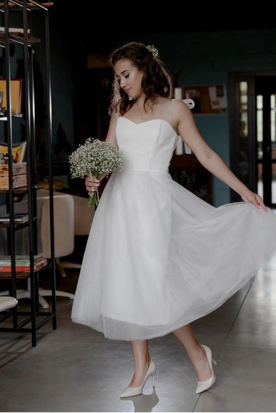 Midi wedding dress • tulle wedding dress • simple wedding dress