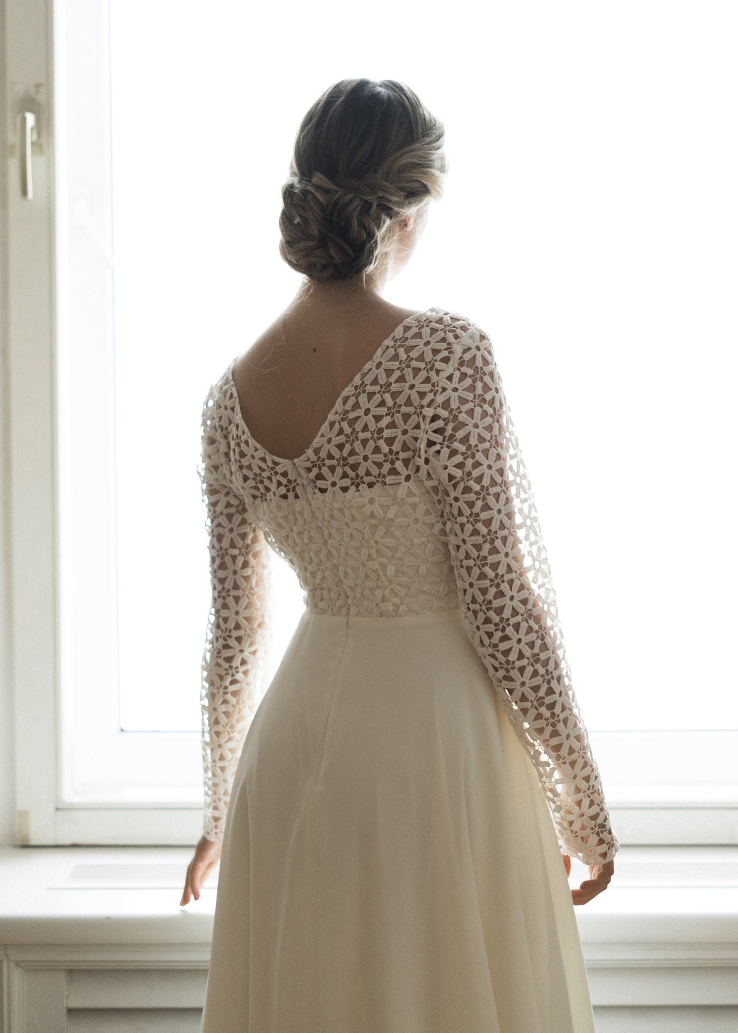 Simple wedding dress • long sleeve wedding dress • boho wedding dress • chiffon wedding dress • elegant bridal gown • lace wedding dress