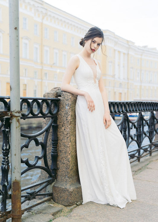 Chiffon wedding dress • simple wedding dress • minimalist wedding dress • elegant boho wedding dress • sexy wedding dress