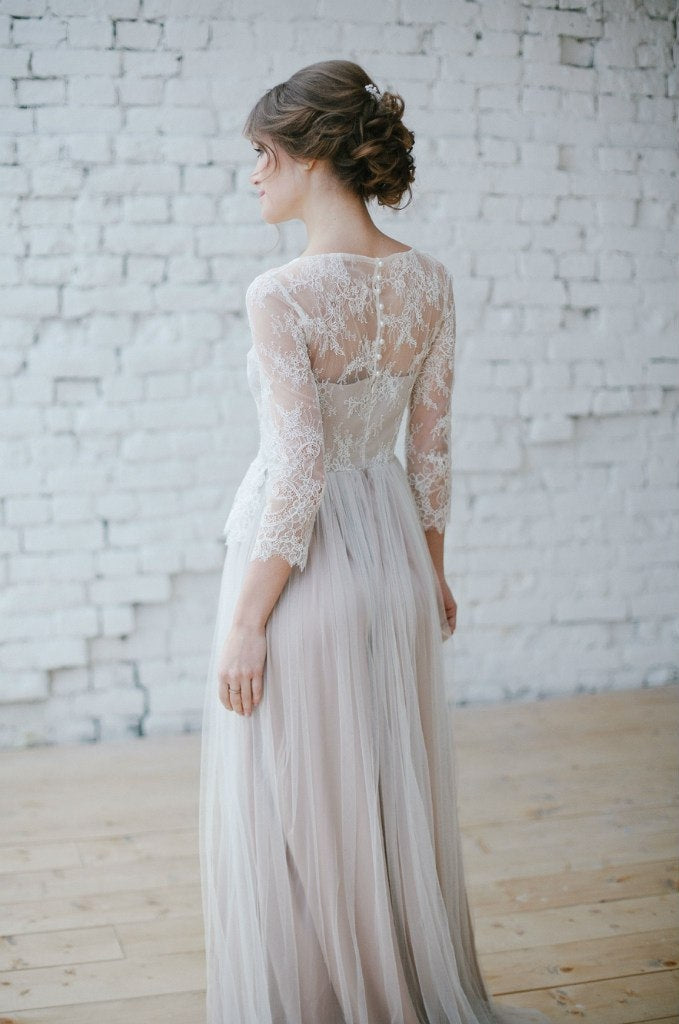 Long sleeve wedding dress • tulle wedding dress • french lace wedding dress • classic wedding dress • simple wedding dress • bridal gown