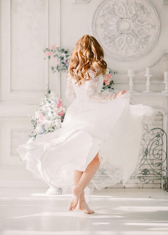 Lace wedding dress • simple wedding dress • modest bridal gown • long sleeve wedding dress • minimalist wedding dress • boho wedding dress