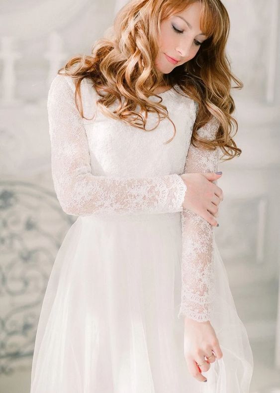 Lace wedding dress • simple wedding dress • modest bridal gown • long sleeve wedding dress • minimalist wedding dress • boho wedding dress