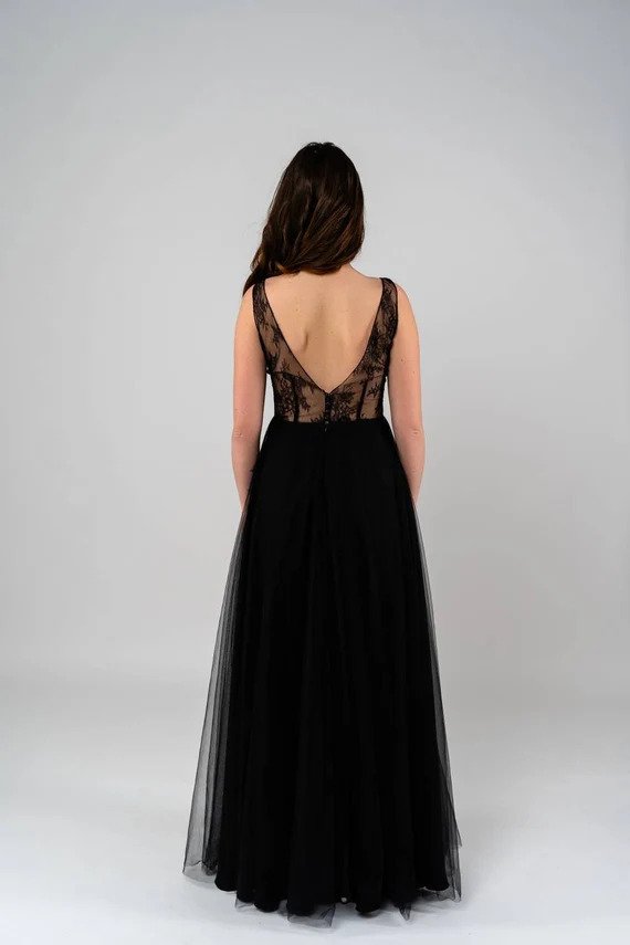 Black lace tulle wedding dress • simple wedding dress